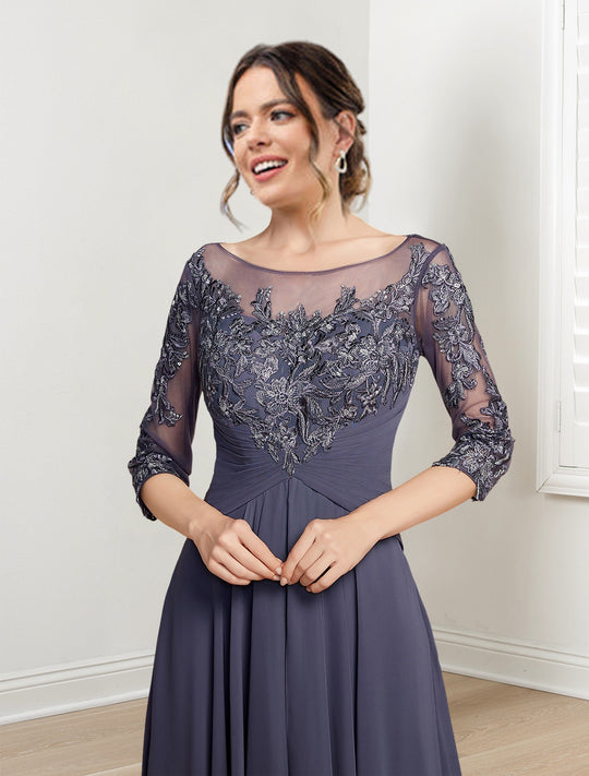 A-Line/Princess Scoop Short Sleeves Floor-Length Mother of the Bride Dresses with Lace