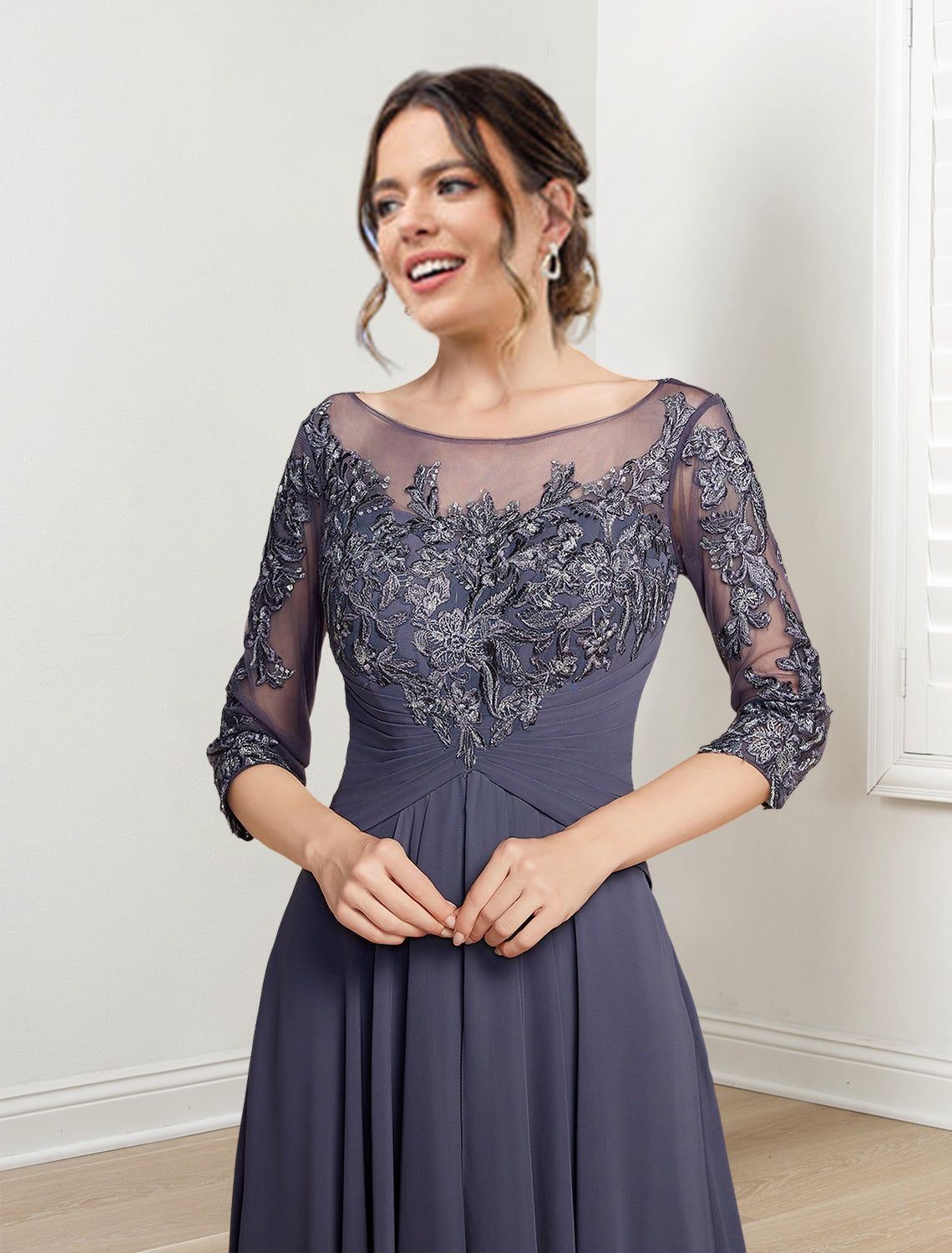 A-Line/Princess Scoop Floor-Length Mother of the Bride Dresses - Mondressy