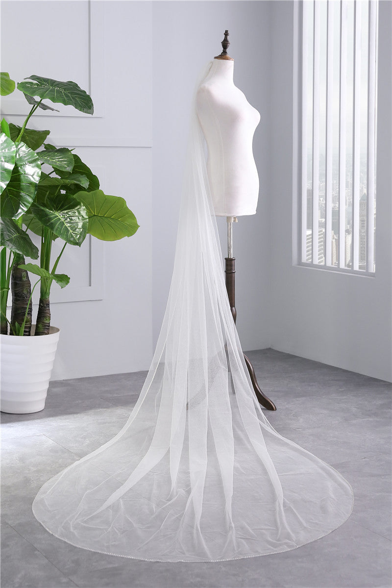 One-tier Classic Wedding Veil with Beading