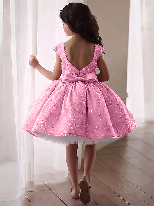 A-Line/Princess Sequins Flower Girl Dresses with Bowknot