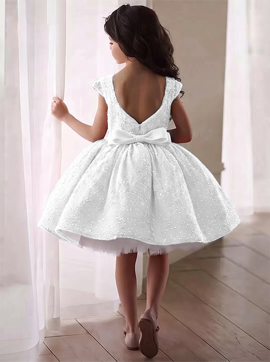 A-Line/Princess Sequins Flower Girl Dresses with Bowknot