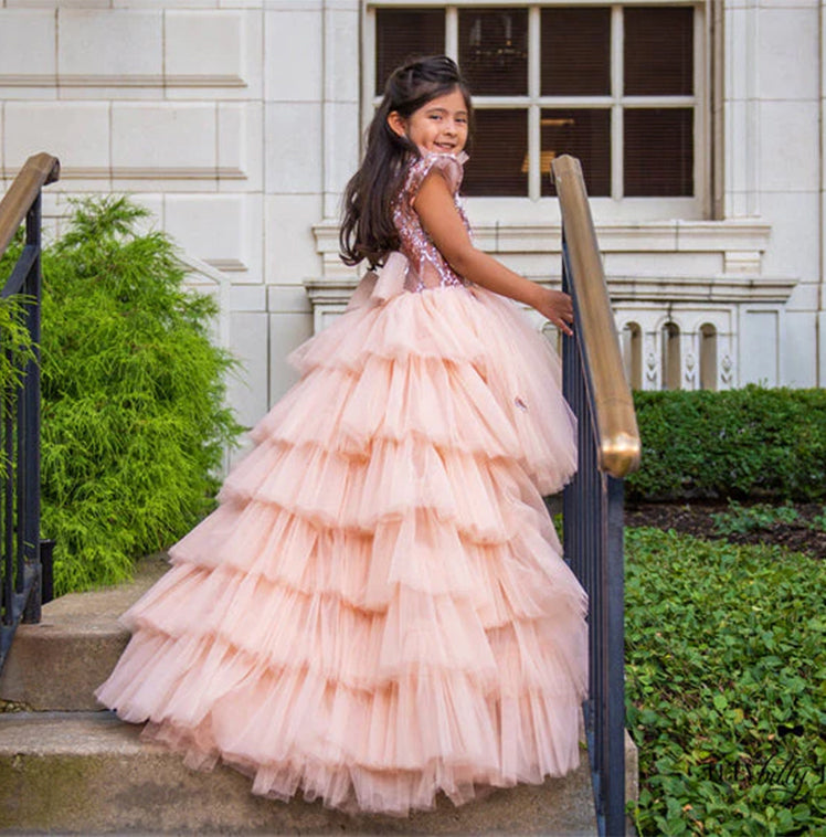 Ball Gown Sequins Flower Girl Dresses with Ruffles & Bowknot