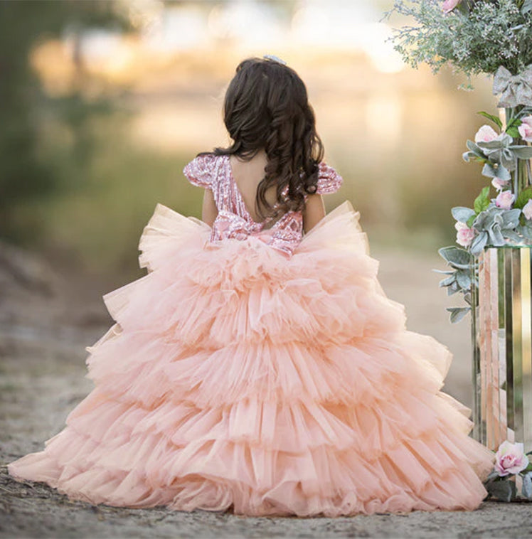 Ball Gown Sequins Flower Girl Dresses with Ruffles & Bowknot