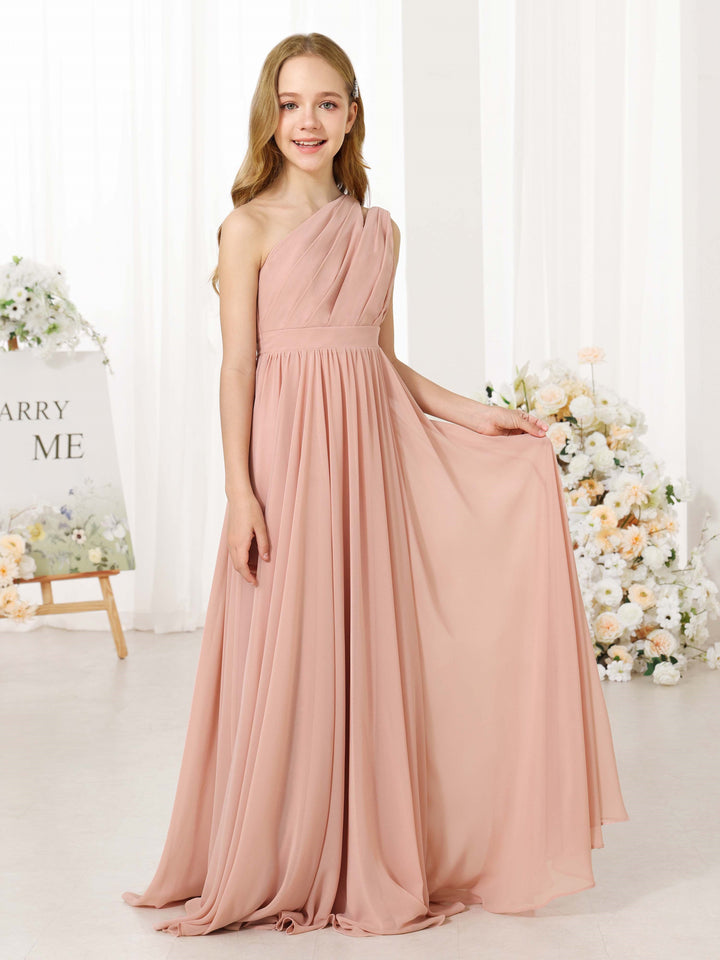 A-Line/Princess Chiffon Sleeveless One-Shoulder Floor-Length  Flower Girl Dresses