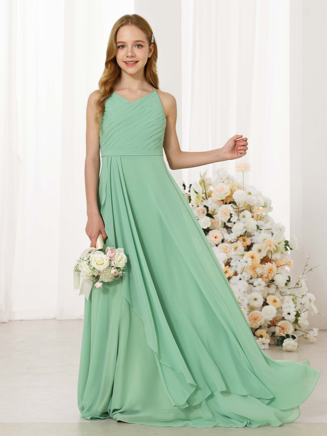 A-Line/Princess Chiffon Sleeveless Scoop Neck Floor-Length  Flower Girl Dresses
