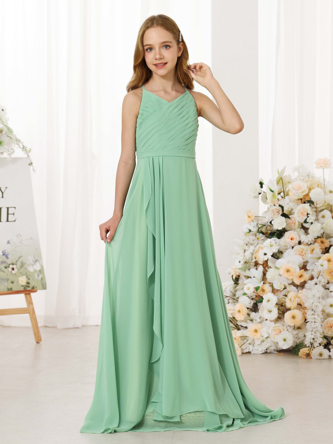 A-Line/Princess Chiffon Sleeveless Scoop Neck Floor-Length  Flower Girl Dresses