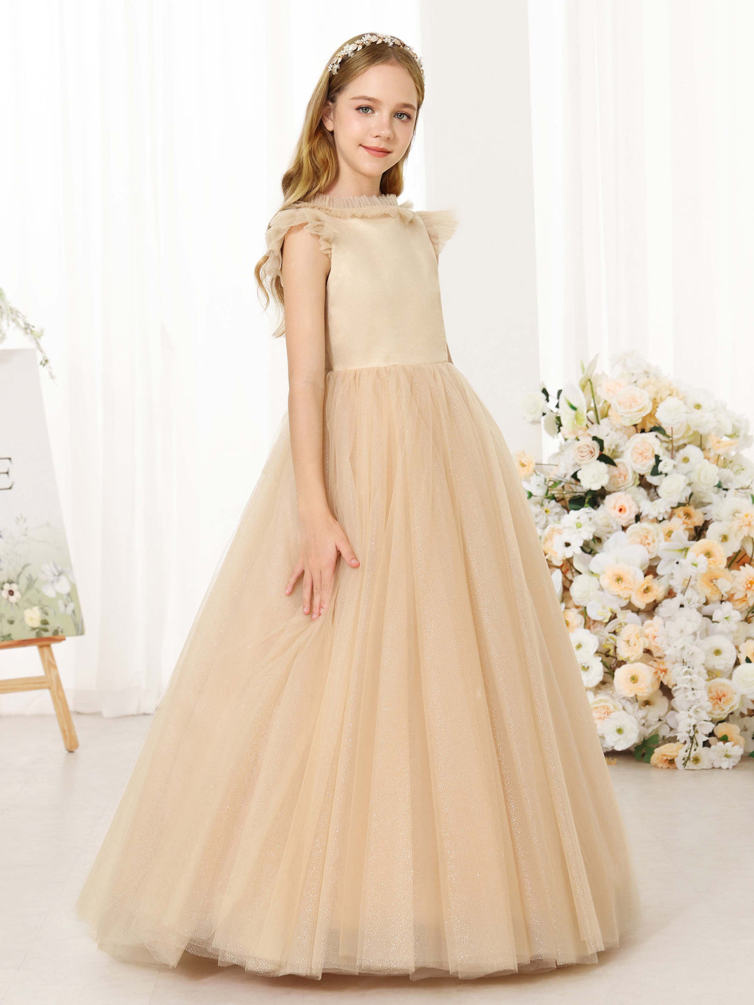 Ball-Gown Tulle Sleeveless Scoop Neck Floor-Length  Flower Girl Dresses