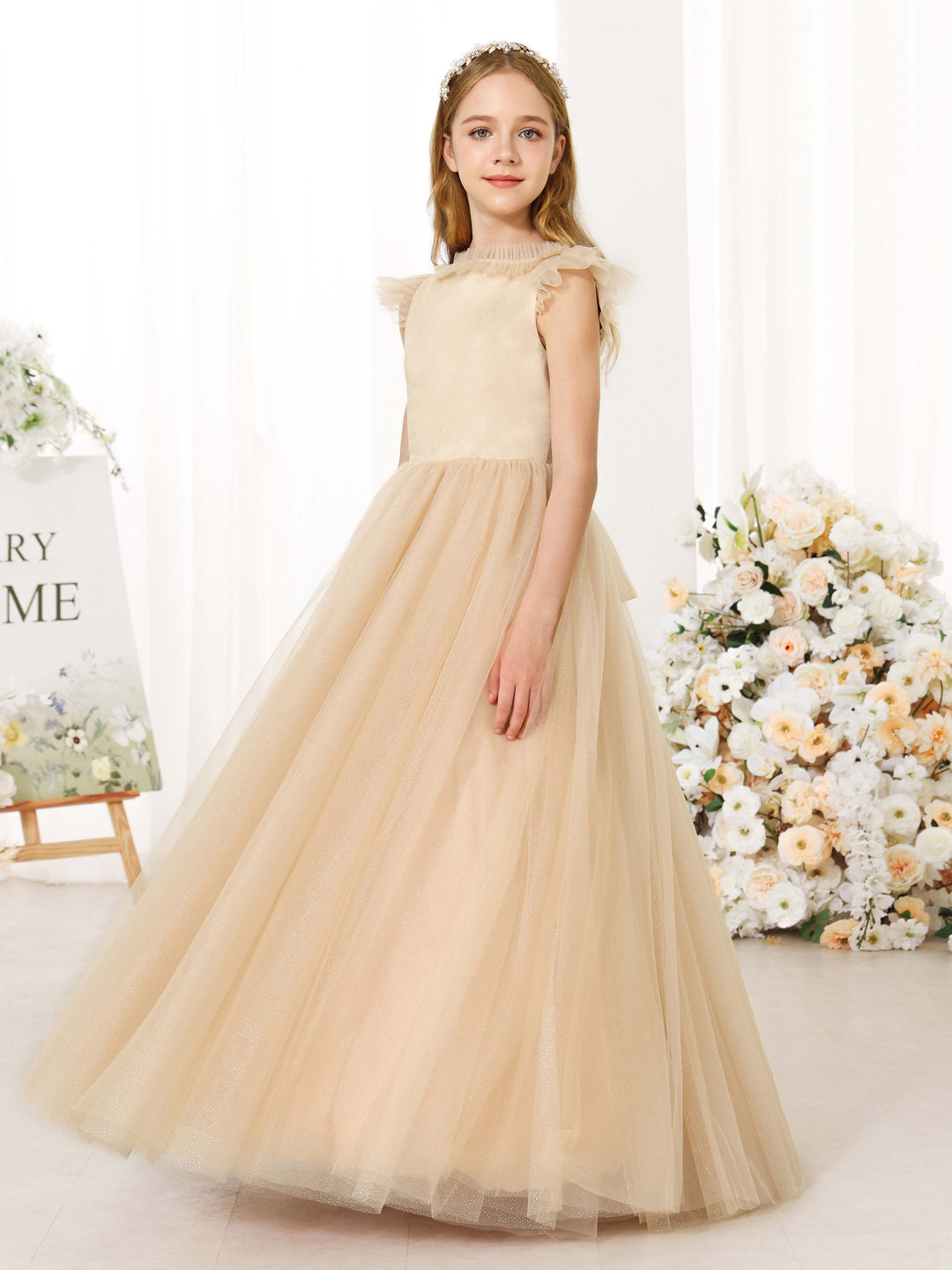 Ball-Gown Tulle Sleeveless Scoop Neck Floor-Length  Flower Girl Dresses