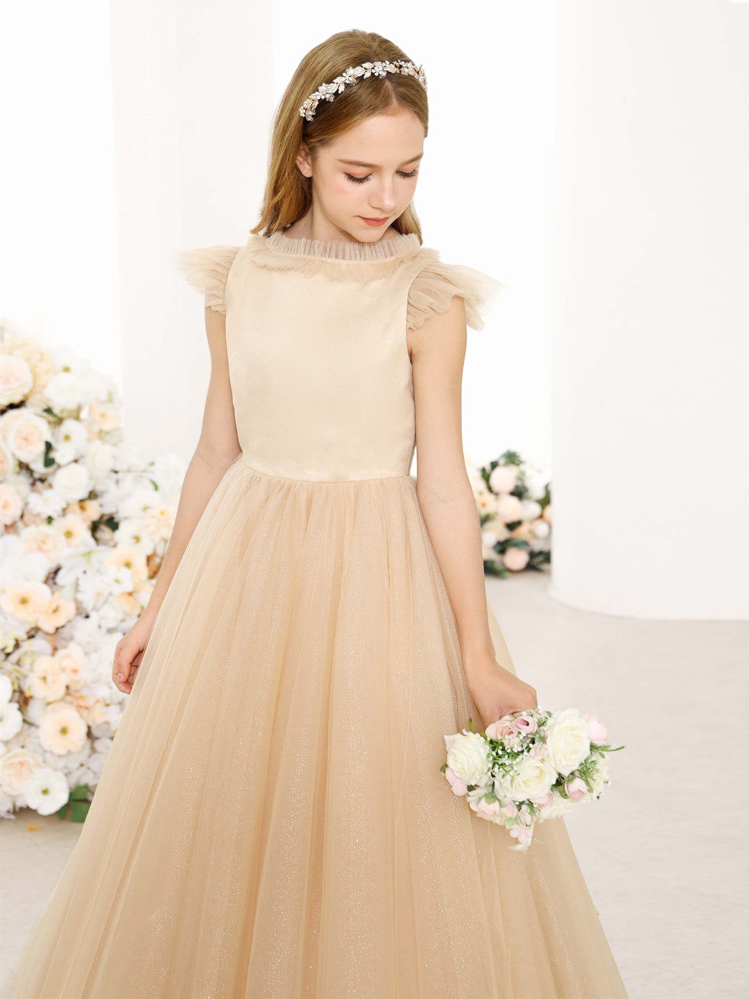 Ball-Gown Tulle Sleeveless Scoop Neck Floor-Length  Flower Girl Dresses