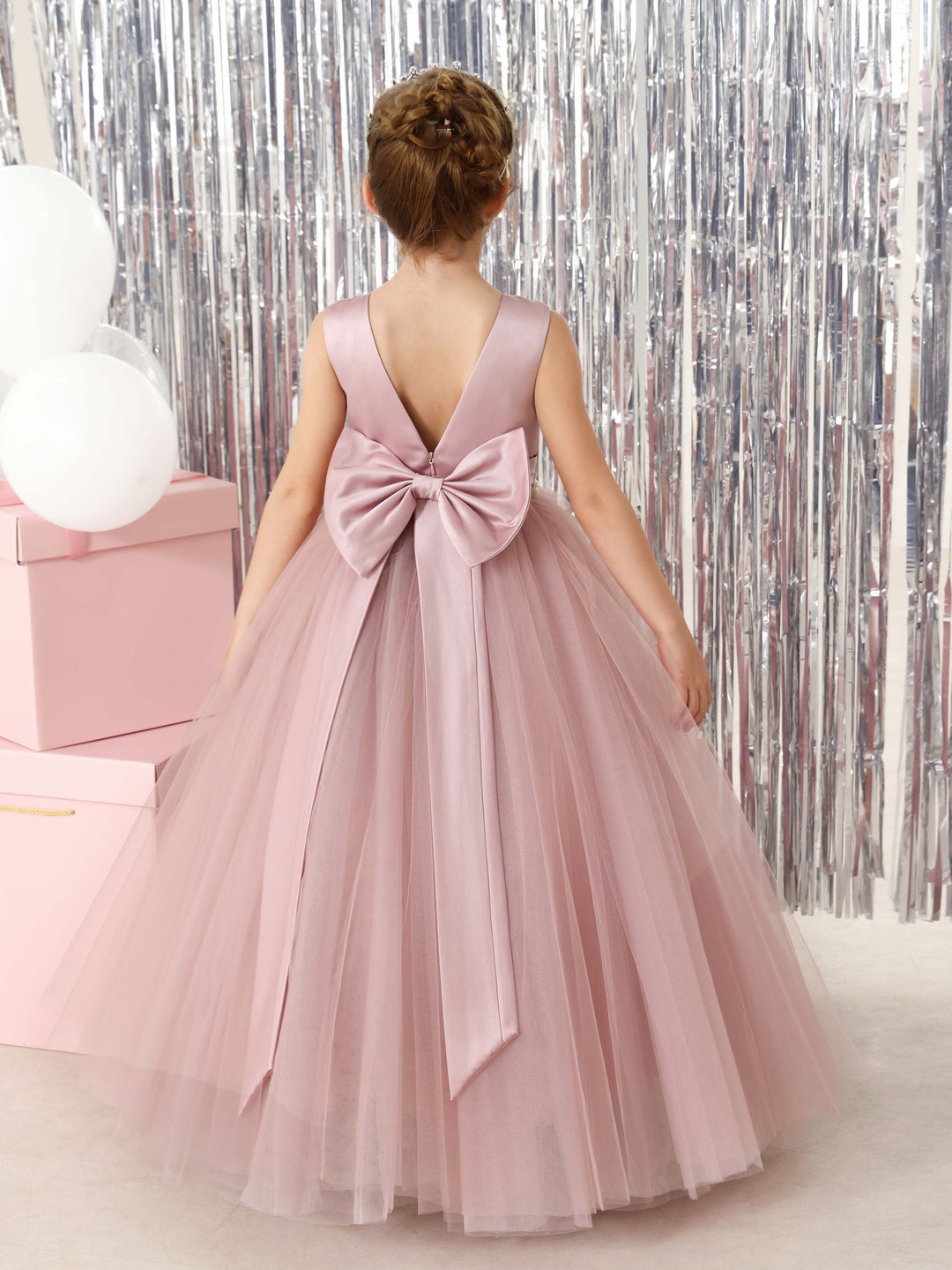 Ball-Gown Tulle  Satin Sleeveless Scoop Neck Floor-Length Flower Girl Dresses