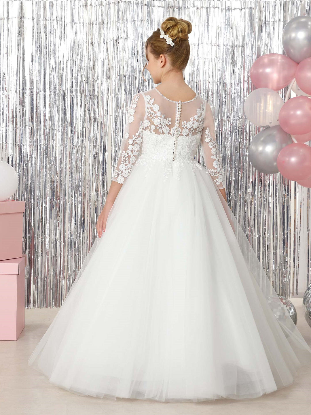 Ball-Gown 3/4 Sleeves Scoop Neck Floor-Length Flower Girl Dresses