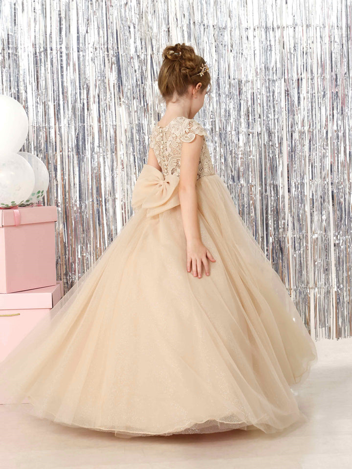Ball-Gown Tulle  Short Sleeves Scoop Neck Floor-Length Flower Girl Dresses