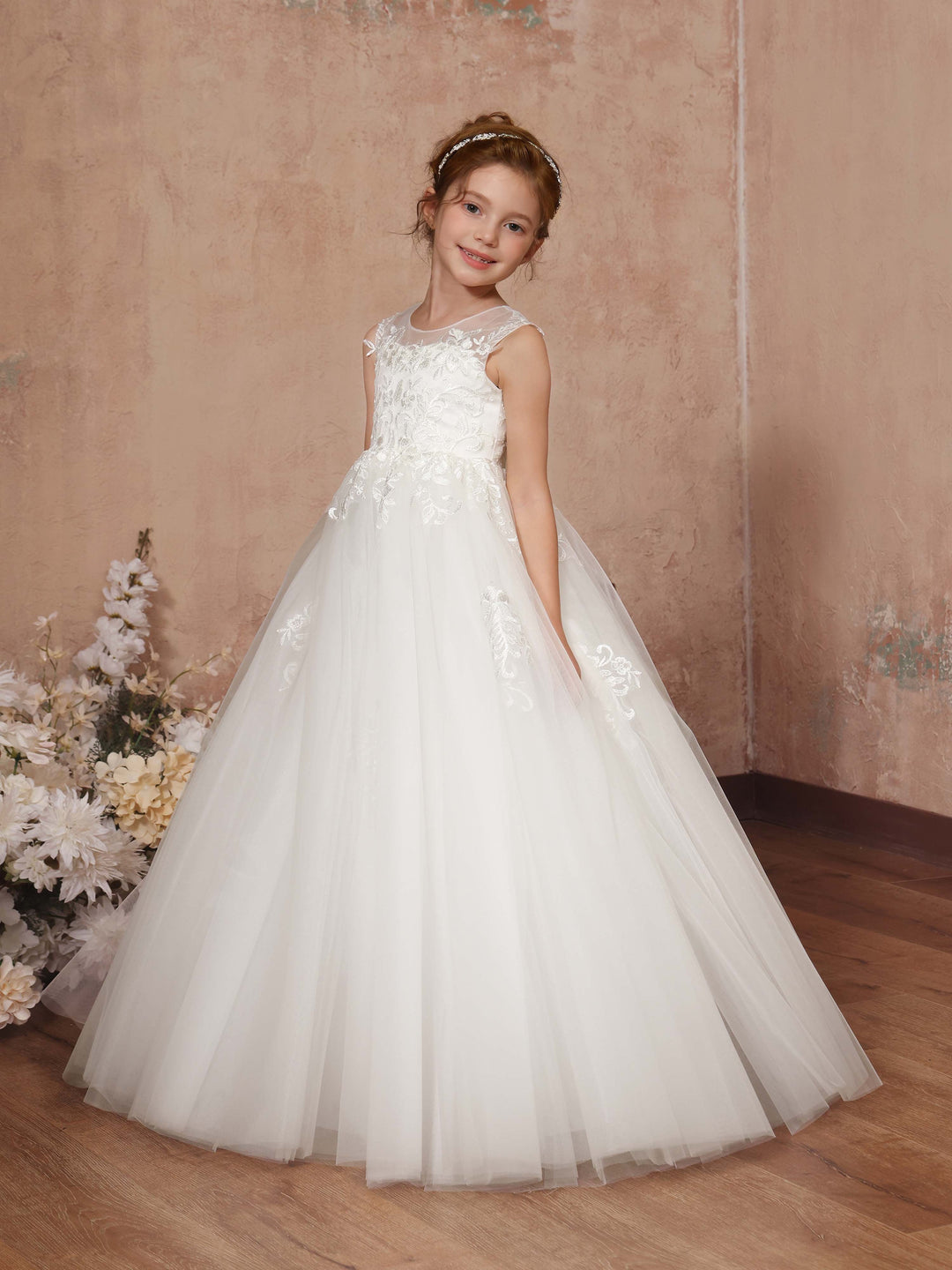 Ball-Gown Tulle Sleeveless Scoop Neck Floor-Length Flower Girl Dresses