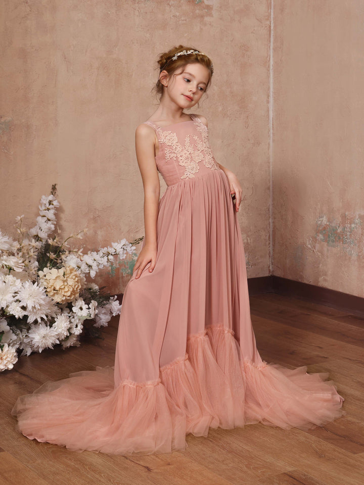 A-Line/Princess Chiffon Sleeveless Square Neck Floor-Length Flower Girl Dresses