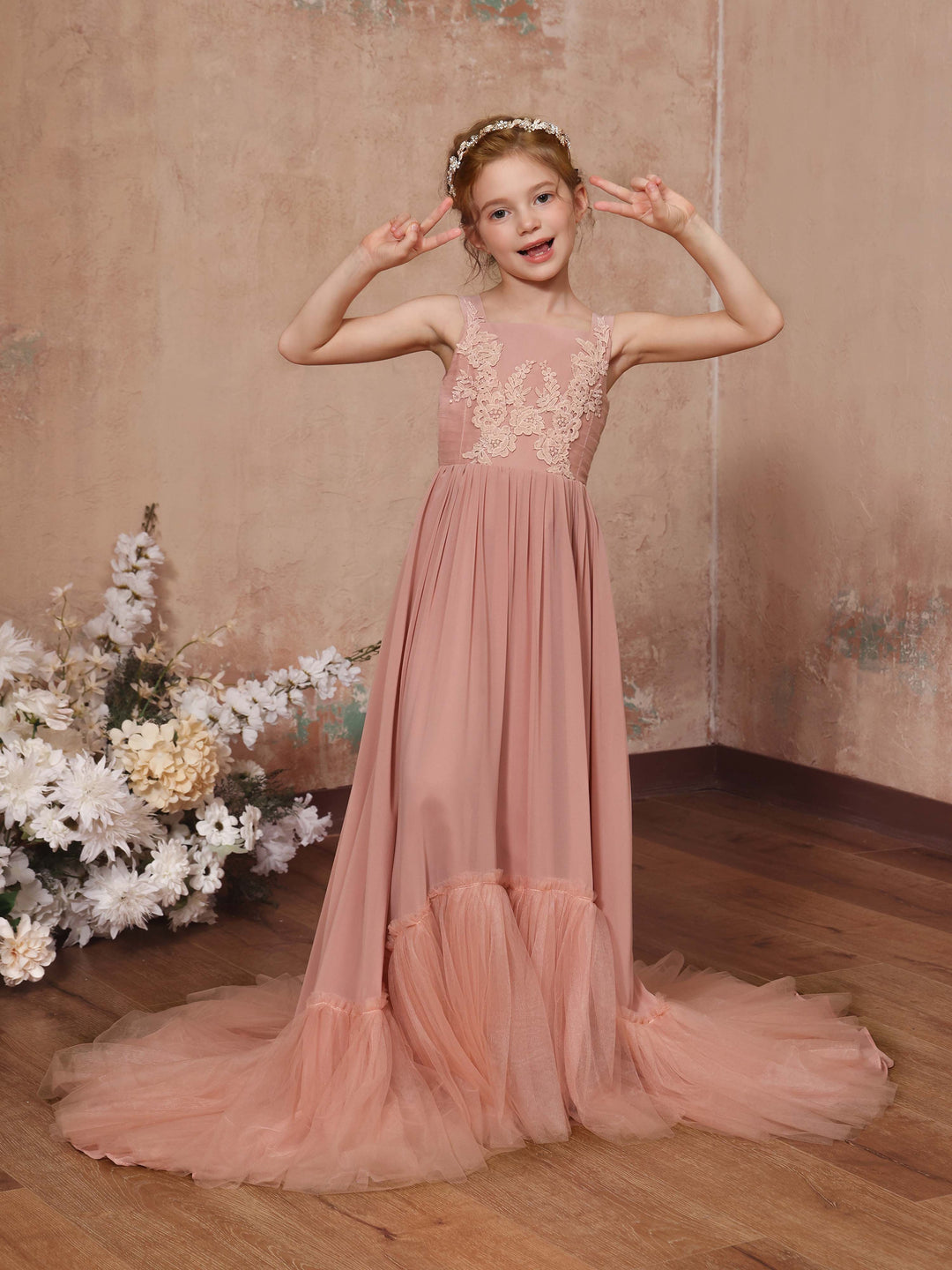A-Line/Princess Chiffon Sleeveless Square Neck Floor-Length Flower Girl Dresses