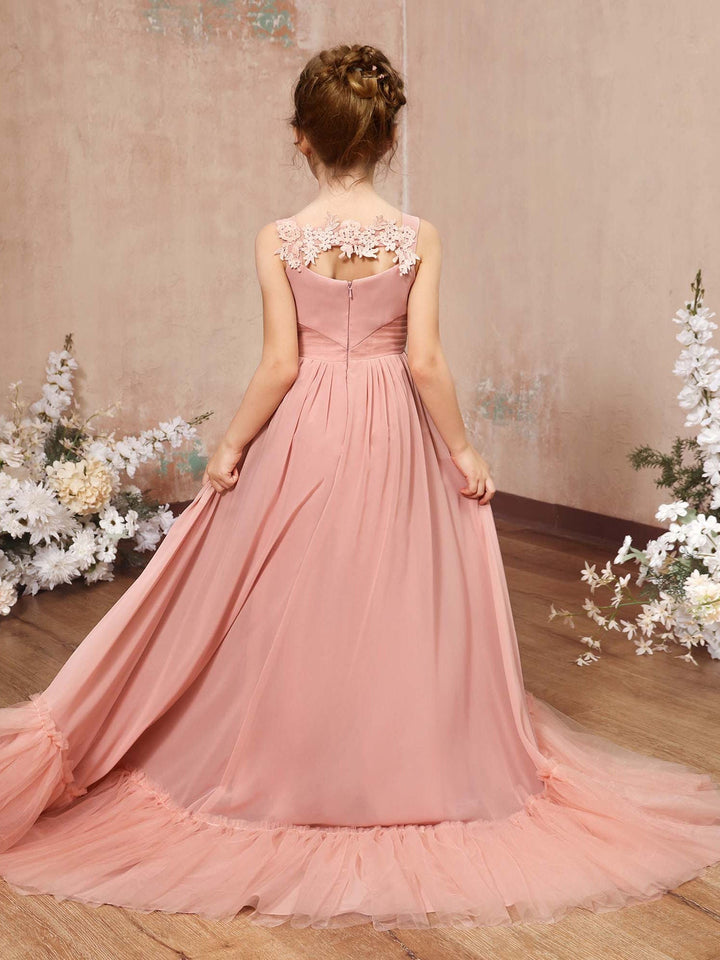 A-Line/Princess Chiffon Sleeveless Square Neck Floor-Length Flower Girl Dresses