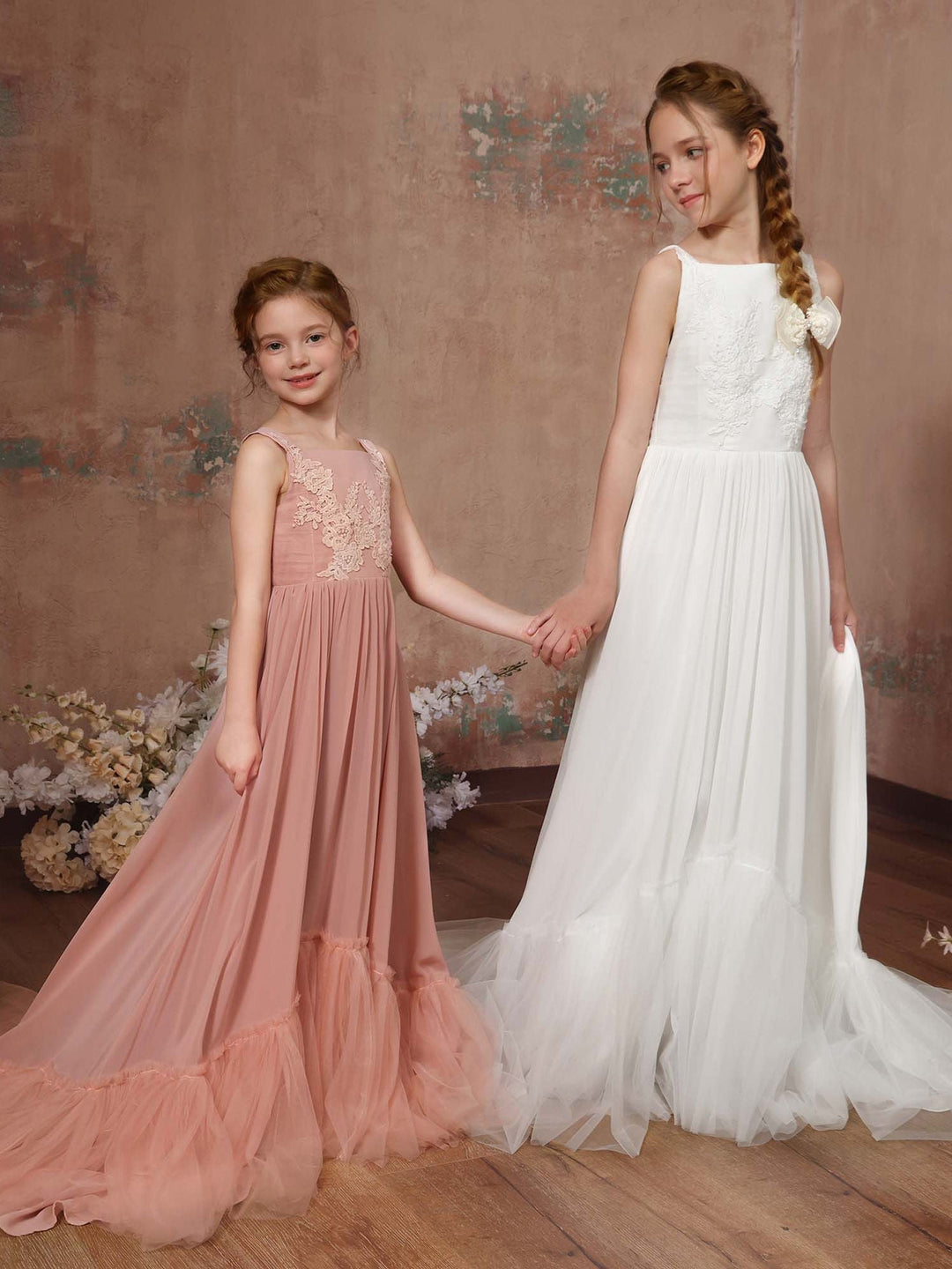 A-Line/Princess Chiffon Sleeveless Square Neck Floor-Length Flower Girl Dresses