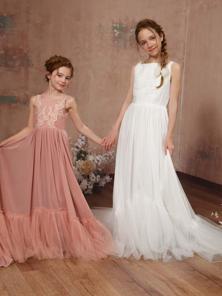 A-Line/Princess Chiffon Sleeveless Square Neck Floor-Length Flower Girl Dresses