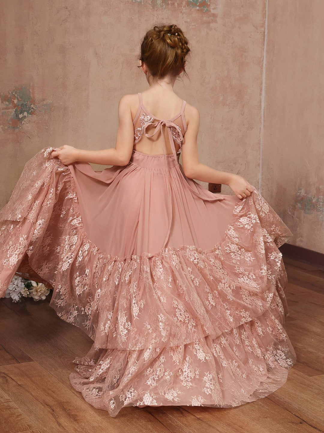 A-Line/Princess Lace Chiffon Sleeveless Scoop Neck Floor-Length Flower Girl Dresses