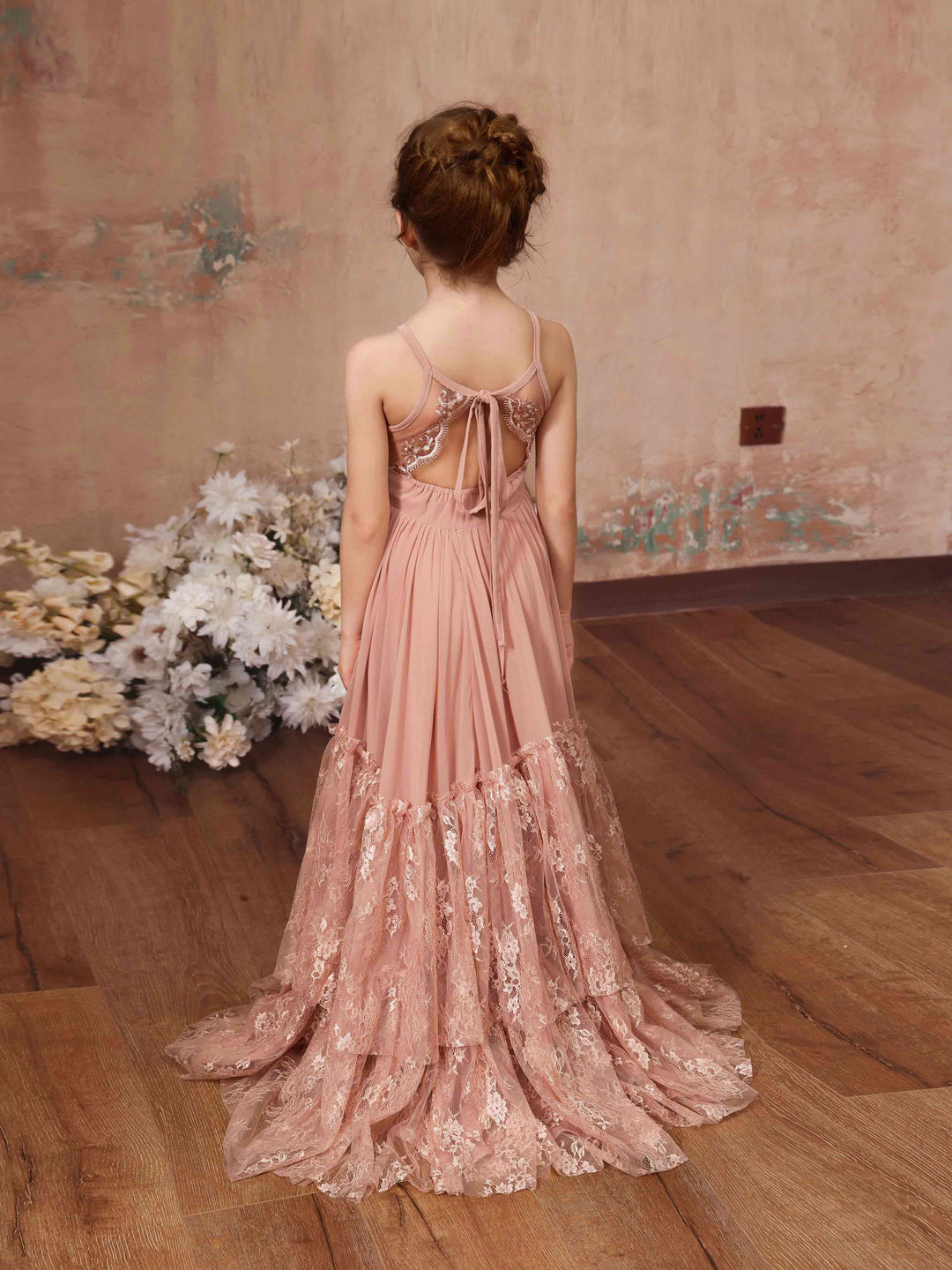 A-Line/Princess Lace Chiffon Sleeveless Scoop Neck Floor-Length Flower Girl Dresses