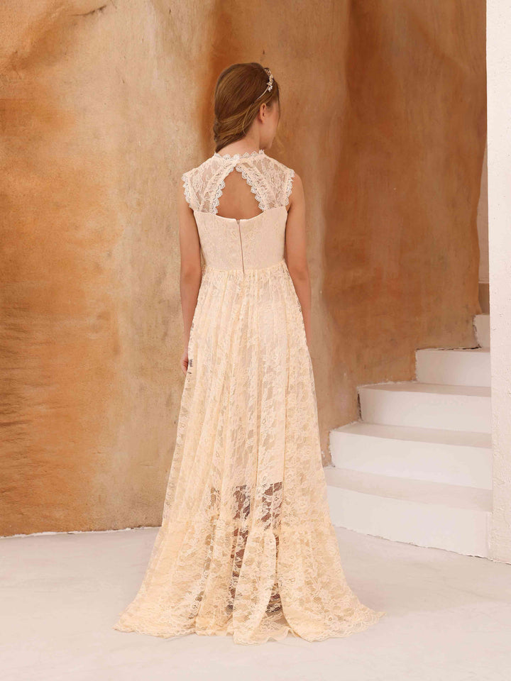 A-Line/Princess Lace Sleeveless Scoop Neck Floor-Length Flower Girl Dresses