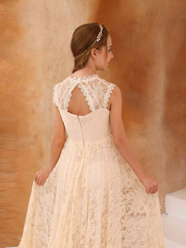 A-Line/Princess Lace Sleeveless Scoop Neck Floor-Length Flower Girl Dresses