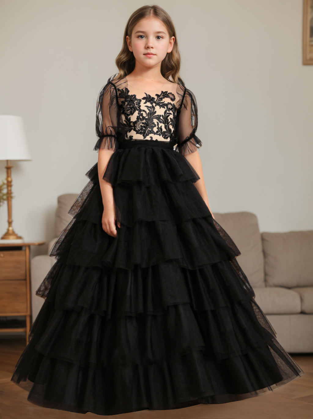 Ball-Gown Scoop Neck Sleeveless Floor-Length Flower Girl Dress with Lace