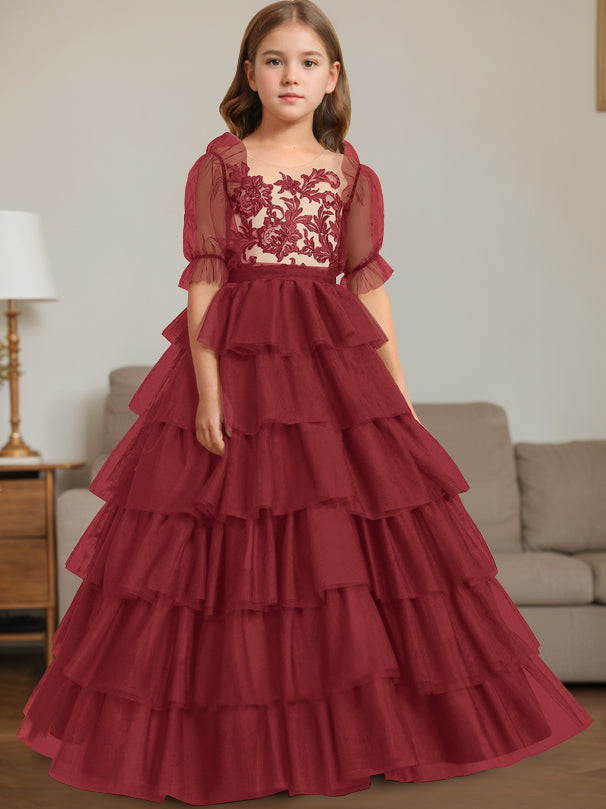 Ball-Gown Scoop Neck Sleeveless Floor-Length Flower Girl Dress with Lace