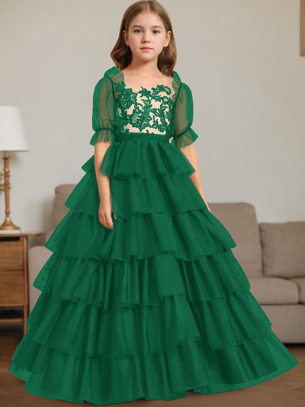 Ball-Gown Scoop Neck Sleeveless Floor-Length Flower Girl Dress with Lace Dark Green Ball-Gown Scoop Neck Sleeveless Floor-Length Flower Girl Dress with Lace Dark Green