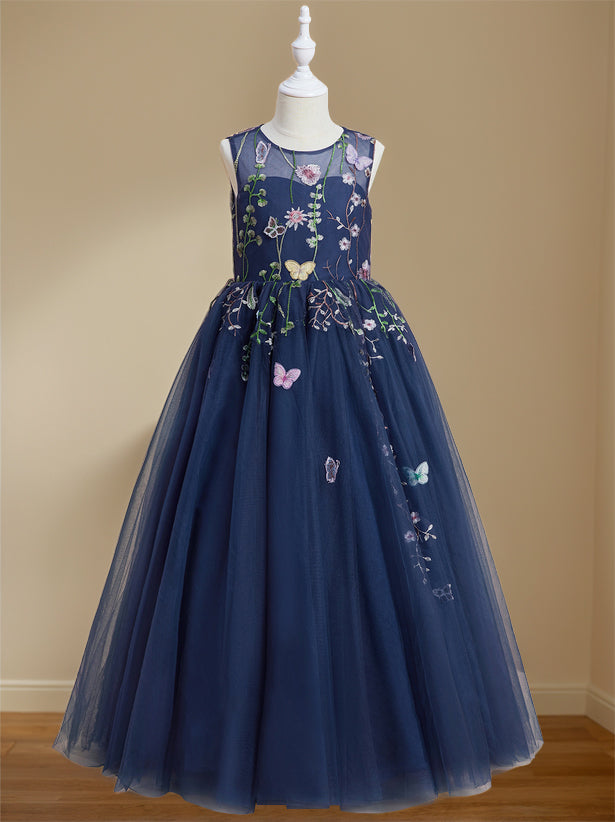 A-Line/Princess Scoop Neck Sleeveless Floor-Length Flower Girl Dress with Embroidery