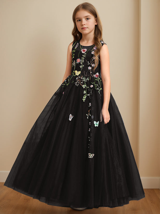 black flower girl dress Toddler Dress, Black Dress, Cake Smash Outfit, New Year Photoshoot, 1st Birthday Dress, High Low Dress, Formal Baby and elegant ruffles A-Line/Princess Scoop Neck Sleeveless Floor-Length