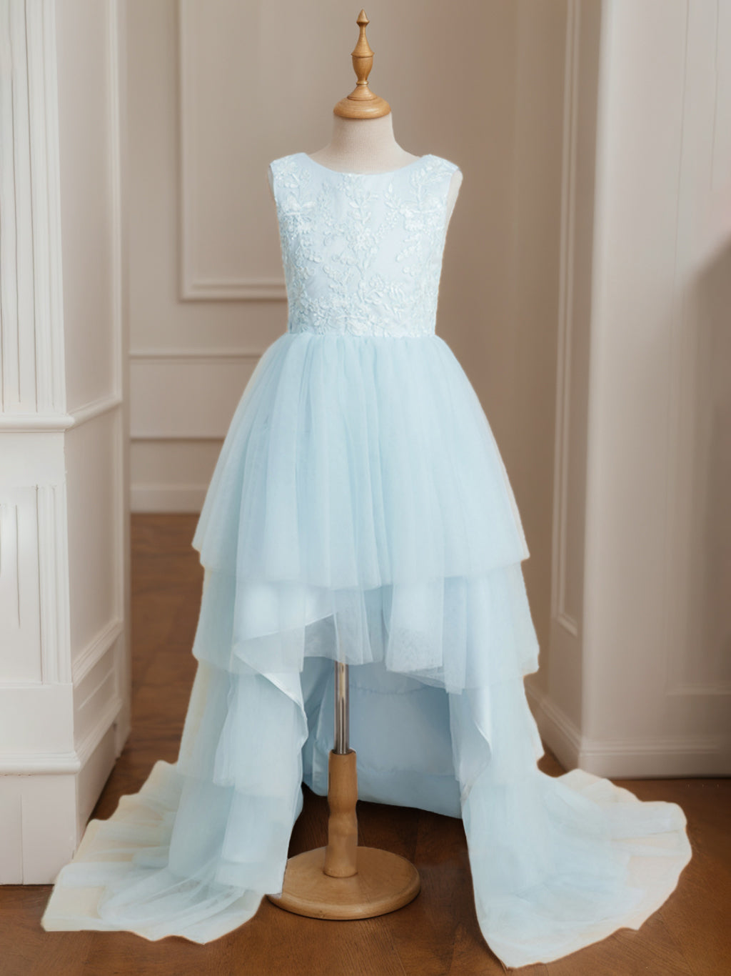 Ball-Gown Scoop Neck Sleeveless Asymmetrical Flower Girl Dress with Bowknot