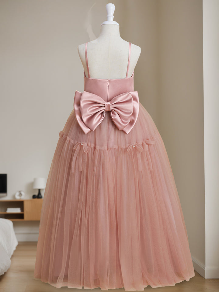 A-Line/Princess Square Neck Sleeveless Floor-Length Flower Girl Dress with Beading