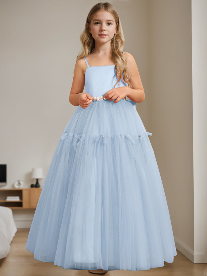 A-Line/Princess Square Neck Sleeveless Floor-Length Flower Girl Dress with Beading