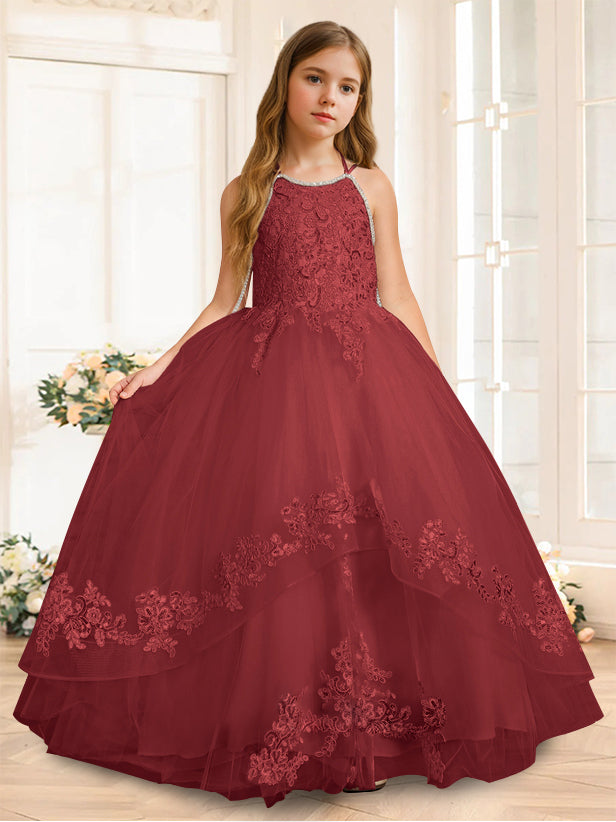 A-Line/Princess Halter Sleeveless Floor-Length Flower Girl Dress with Rhinestone