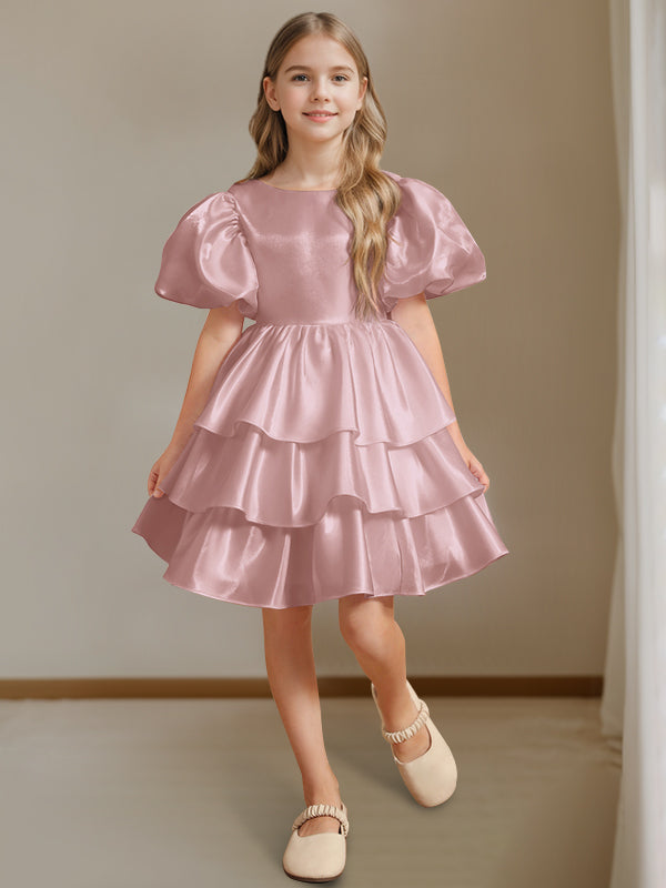 Ball-Gown Round Neck Short Sleeves Knee-Length Flower Girl Dress with Bowknot Dusty Rose Ball-Gown Round Neck Short Sleeves Knee-Length Flower Girl Dress with Bowknot Dusty Rose