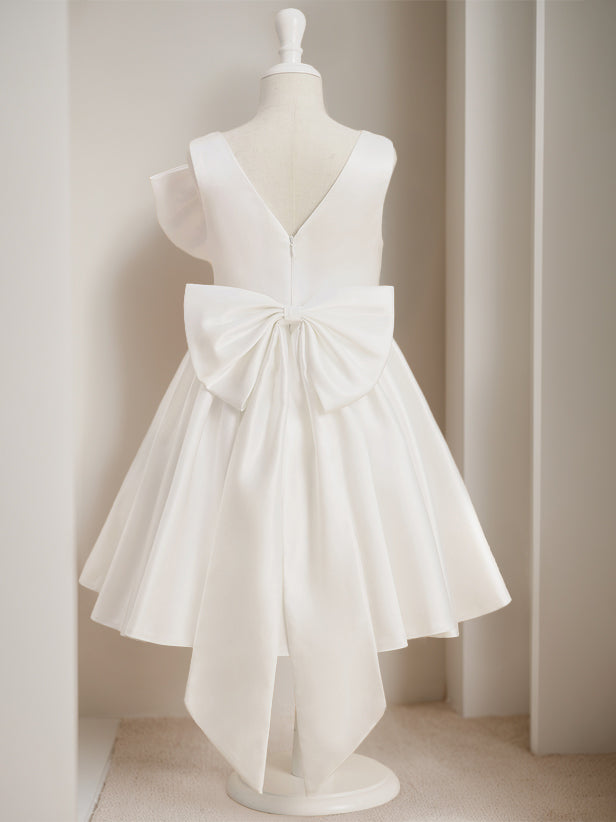 A-Line/Princess Square Neck Sleeveless Knee-Length Flower Girl Dress with Beads & Bowknot