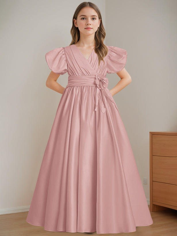 sachin and babi light blue dress Bellasprom Lovely Cap Sleeves Dusty Pink Flower Girl Dress Satin Hi-Lo main image 1