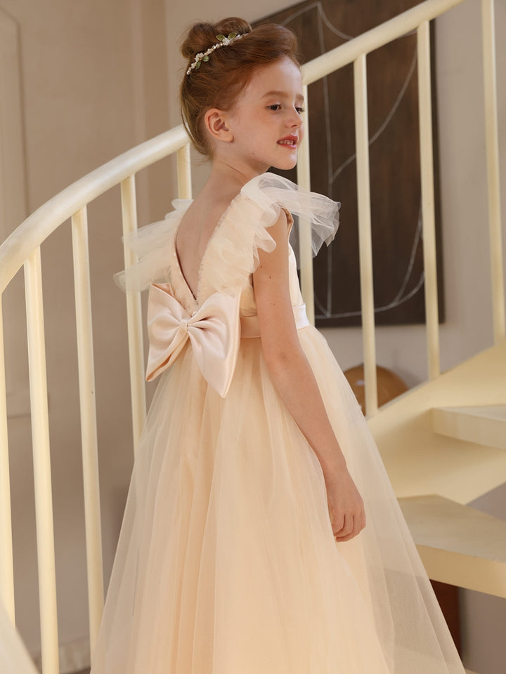 Ball-Gown Satin Tulle Scoop Sleeveless Floor-Length  Flower Girl Dresses