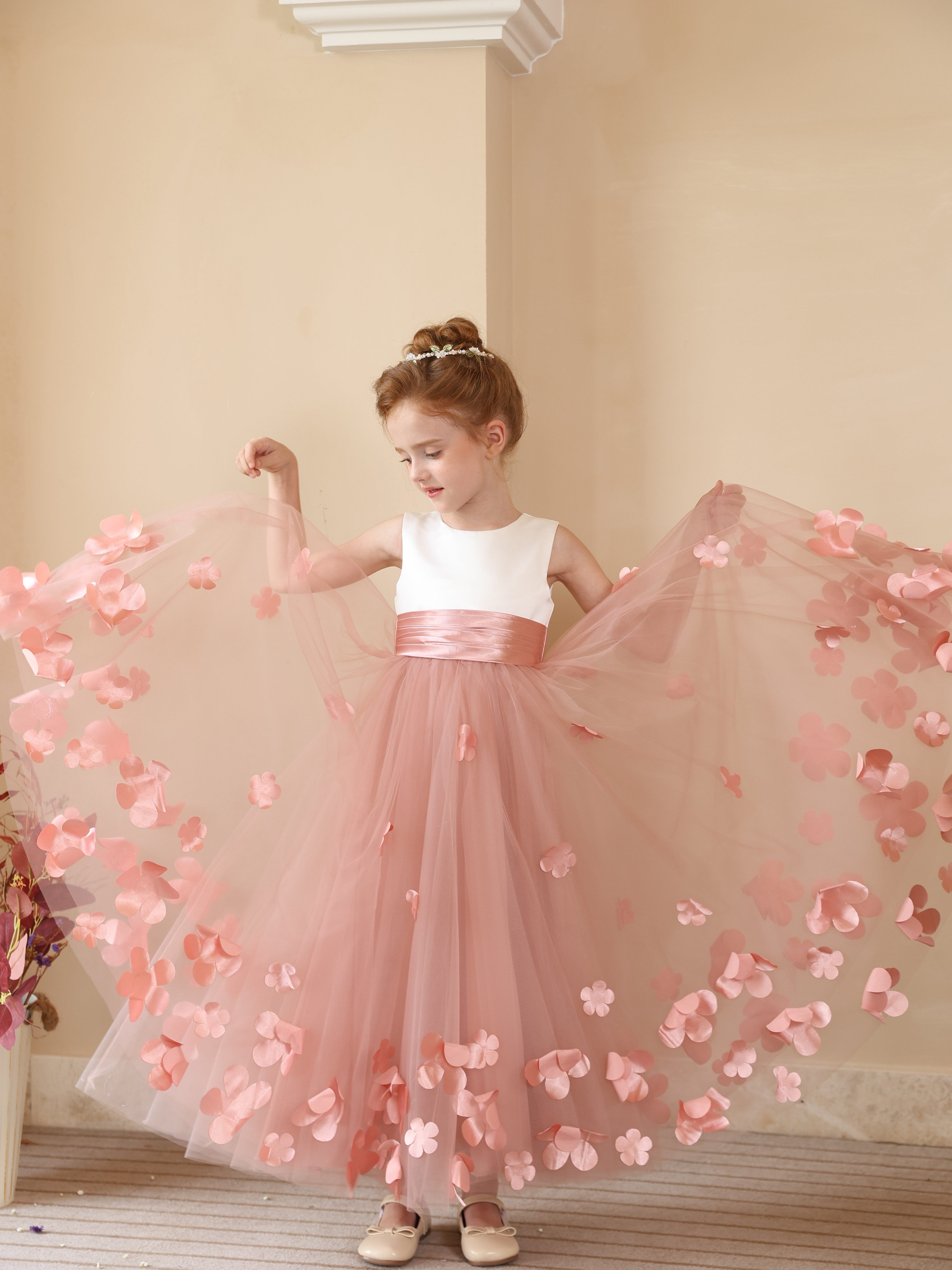 Ball-Gown Satin Tulle Scoop Sleeveless Ankle Length Flower Girl Dresses With Flower Ball-Gown Satin Tulle Scoop Sleeveless Ankle Length Flower Girl Dresses With Flower
