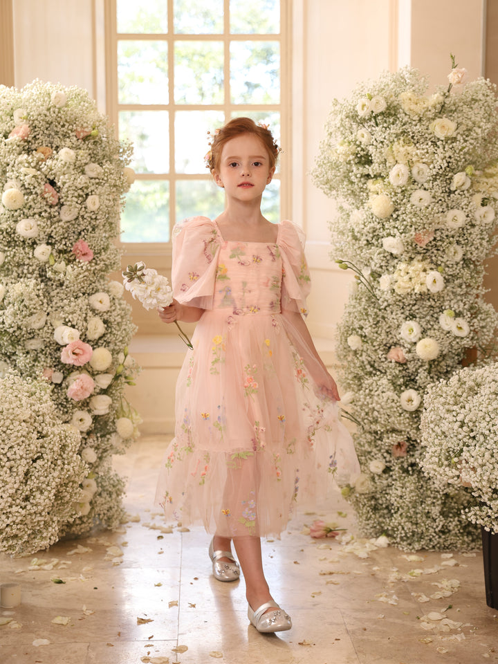 Ball-Gown Satin Tulle Scoop Sleeveless Floor-Length  Flower Girl Dresses With Flower