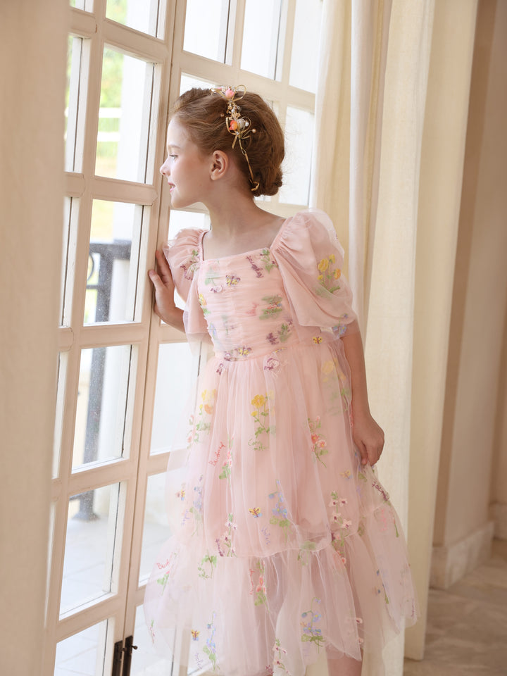 Ball-Gown Satin Tulle Scoop Sleeveless Floor-Length  Flower Girl Dresses With Flower