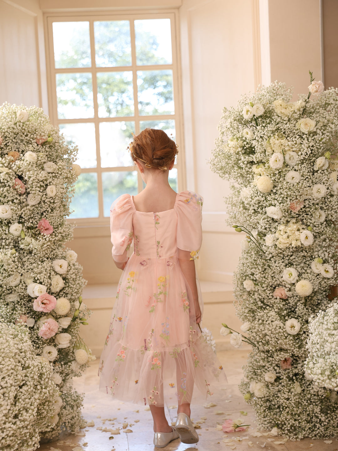 Ball-Gown Satin Tulle Scoop Sleeveless Floor-Length  Flower Girl Dresses With Flower