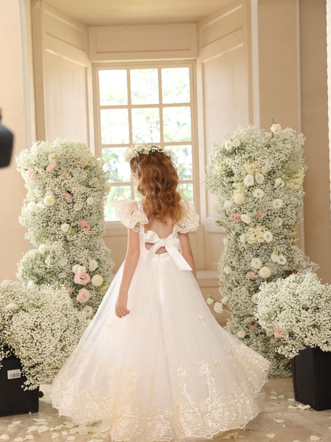 Ball-Gown Tulle Square Neckline Sleeveless Floor-Length Lace Flower Girl Dresses