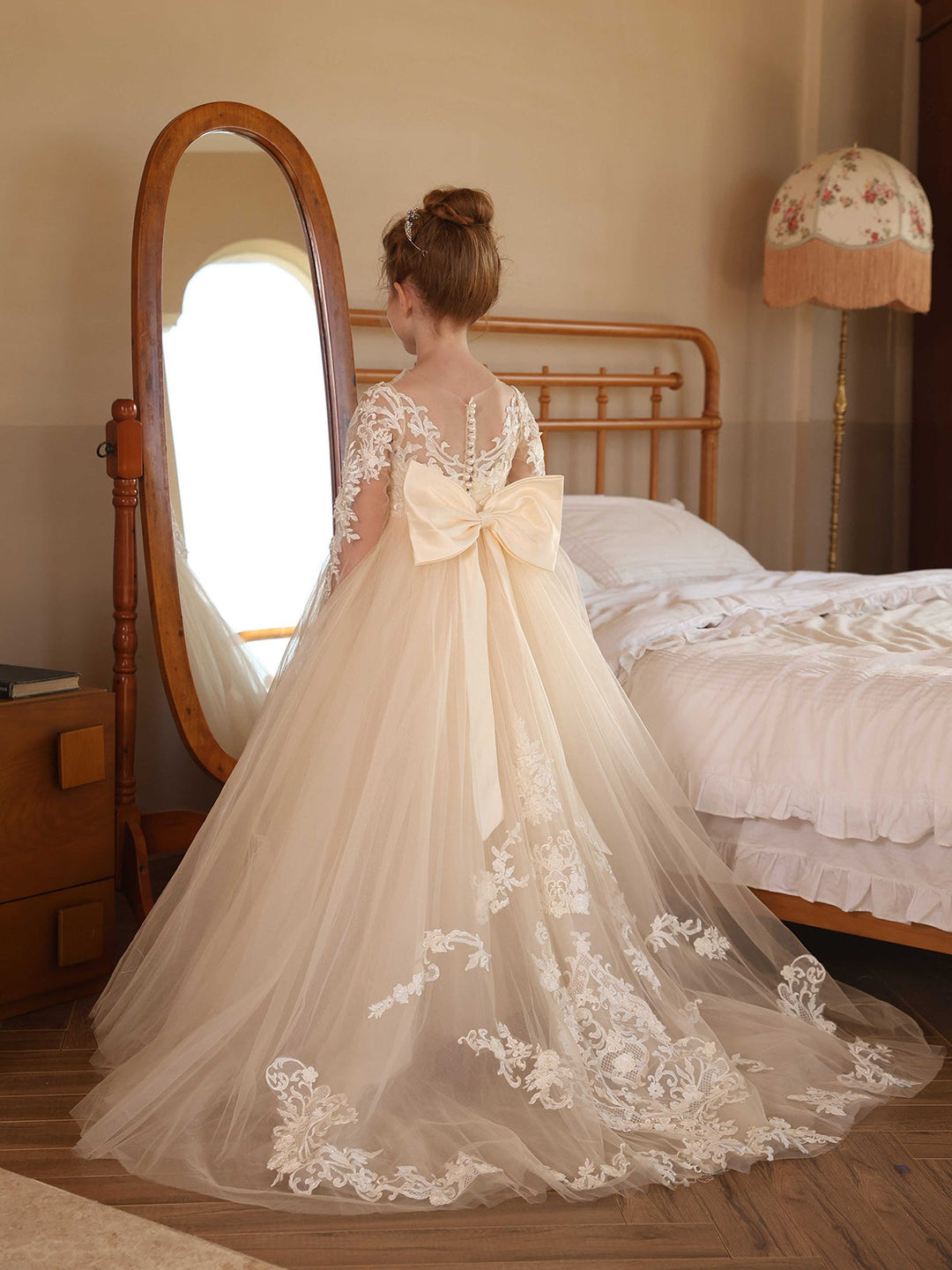 long sleeve lace flower girl dress White High Neck Lace Flower Girl Dress with Long Sleeves Elegant Tulle Flower Girl Dress Plus Size
