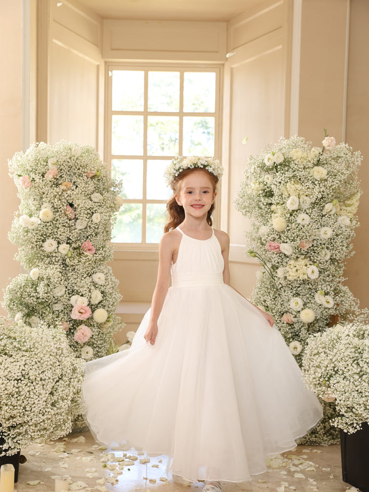 Ball-Gown Scoop Sleeveless Ankle-Length Flower Girl Dresses With Tulle