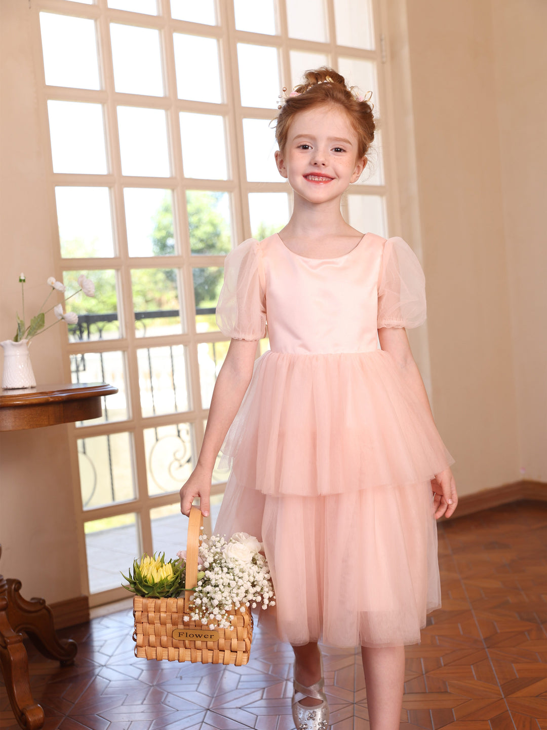 Ball-Gown Scoop Short Sleeves Knee-Length Tulle Flower Girl Dresses