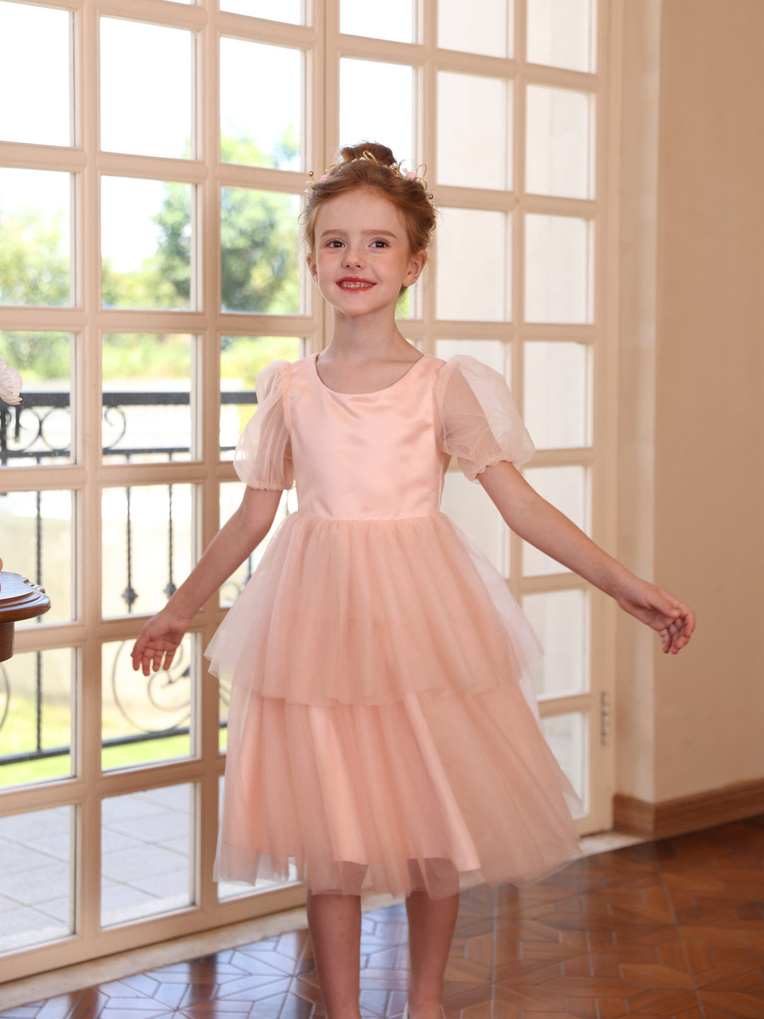 Ball-Gown Scoop Short Sleeves Knee-Length Tulle Flower Girl Dresses