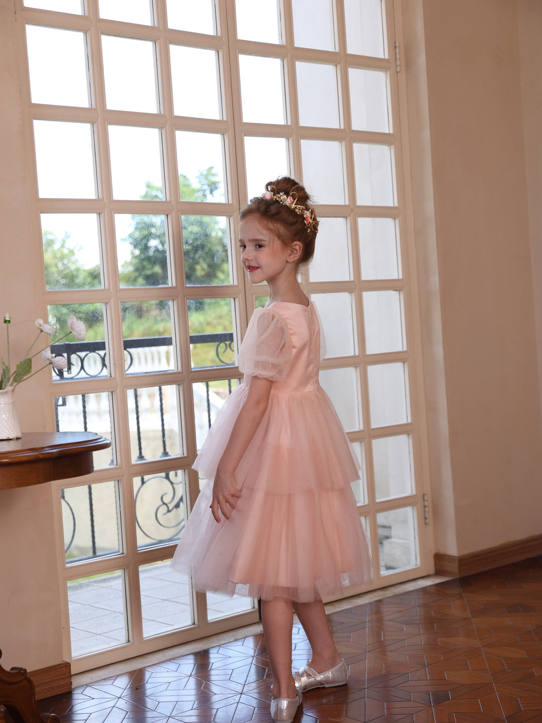 Ball-Gown Scoop Short Sleeves Knee-Length Tulle Flower Girl Dresses