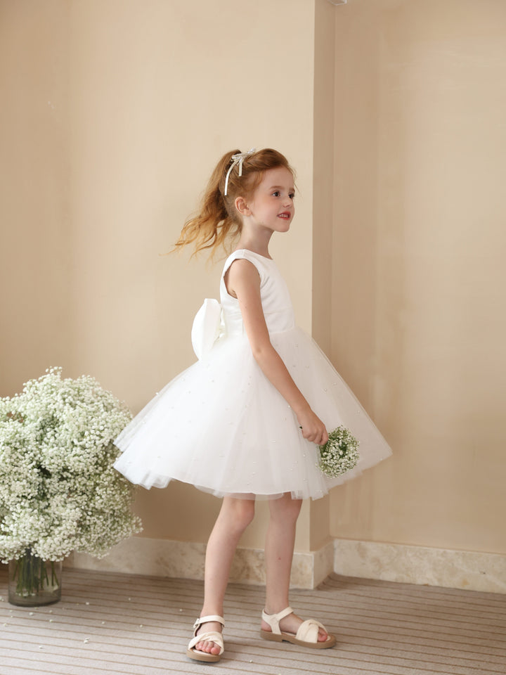 Ball-Gown Scoop Sleeveless Short/Mini Flower Girl Dresses With Bowknot